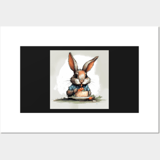 Cute Bunny Eating Carrot Cake Type 2 Posters and Art